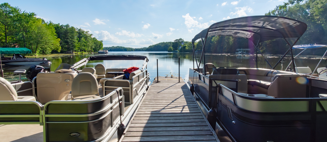 Pontoons docked on a lake