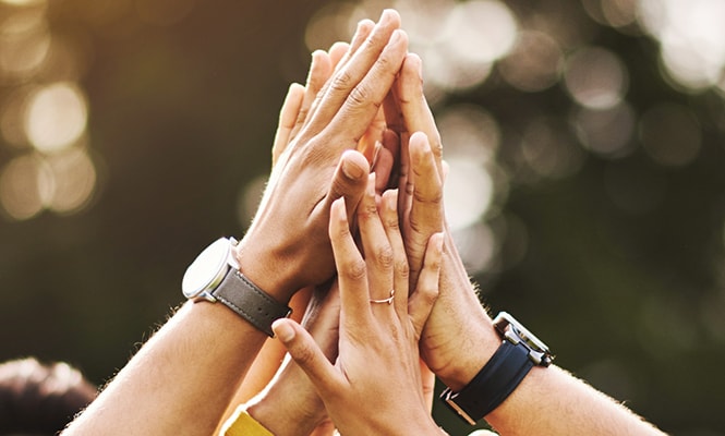 Group of hands high fiving