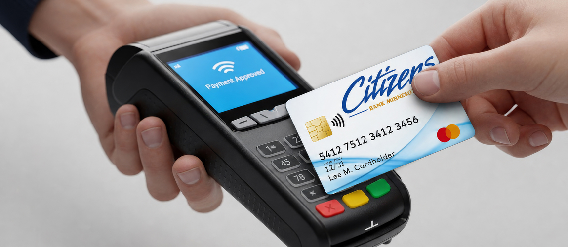 Someone using their Citizens tap-to-pay debit card at a merchant