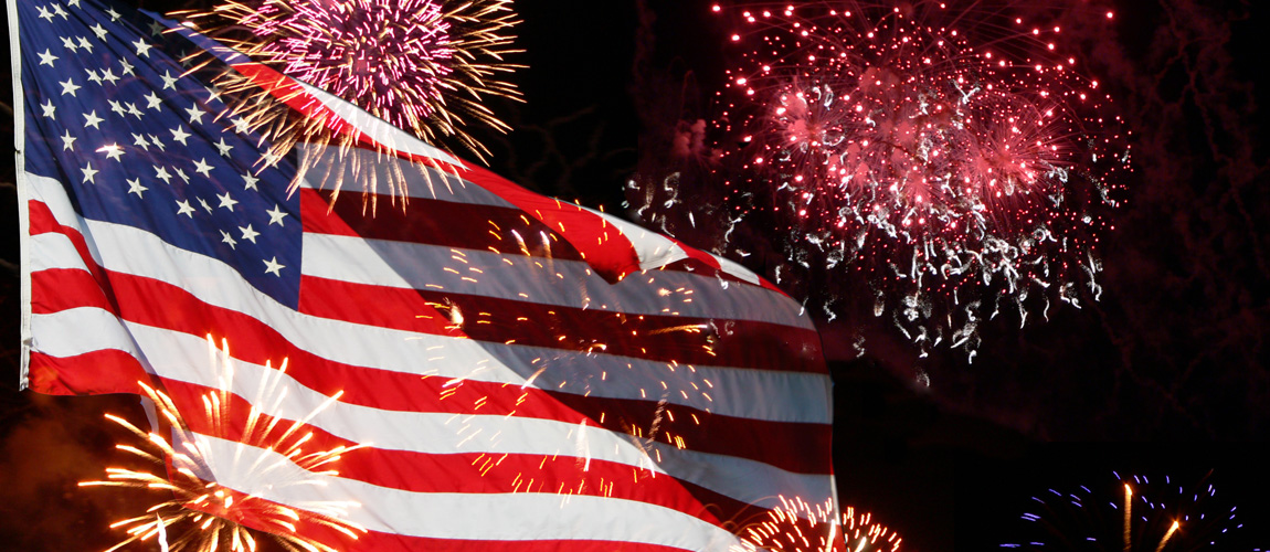 American flag and fireworks